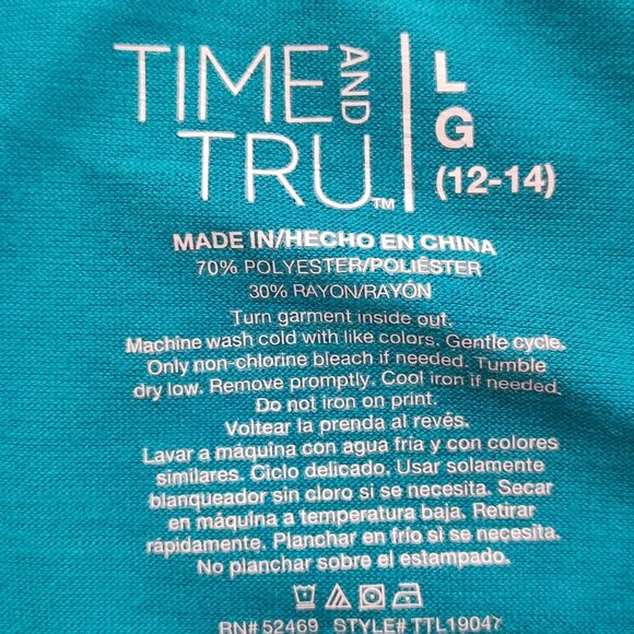 Time and Tru short sleeve top teal with silver design women's size L (12-14) - Picture 5 of 7